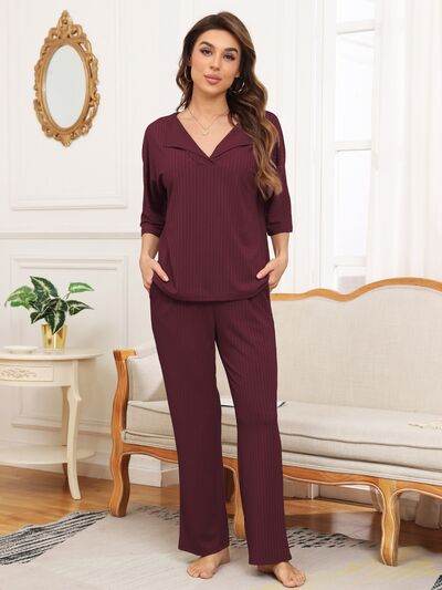 Ribbed Half Sleeve Top and Pocketed Pants Set for a perfect OOTD – dress to impress outfits from Amexza