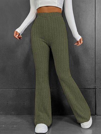 Ribbed High Waist Bootcut Pants Matcha Green for a perfect OOTD – dress to impress outfits from Amexza