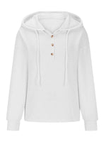 Drawstring Quarter Button Long Sleeve Hoodie for a perfect OOTD – dress to impress outfits from Amexza