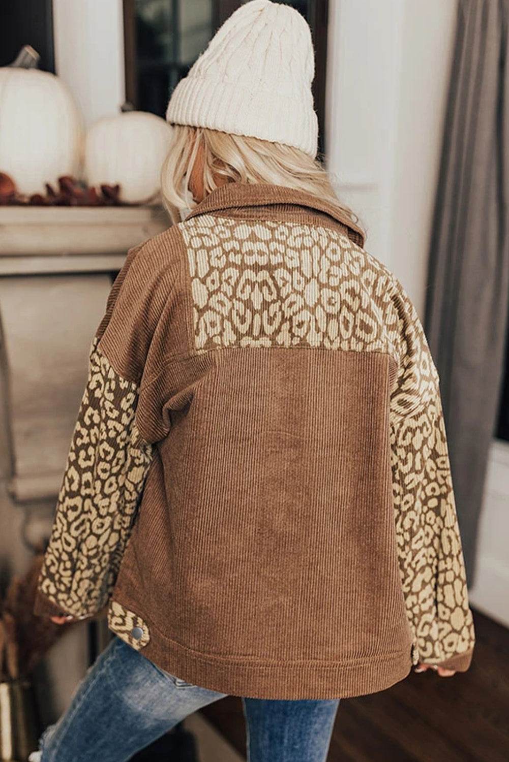 Leopard Button Up Drop Shoulder Jacket for a perfect OOTD – dress to impress outfits from Amexza