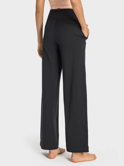 Millennia Drawstring Waist Wide Leg Sports Pants with Pockets - Amexza