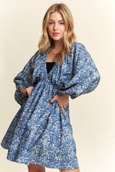 ADORA Printed V-Neck Batwing Sleeve Mini Dress for a perfect OOTD – dress to impress outfits from Amexza