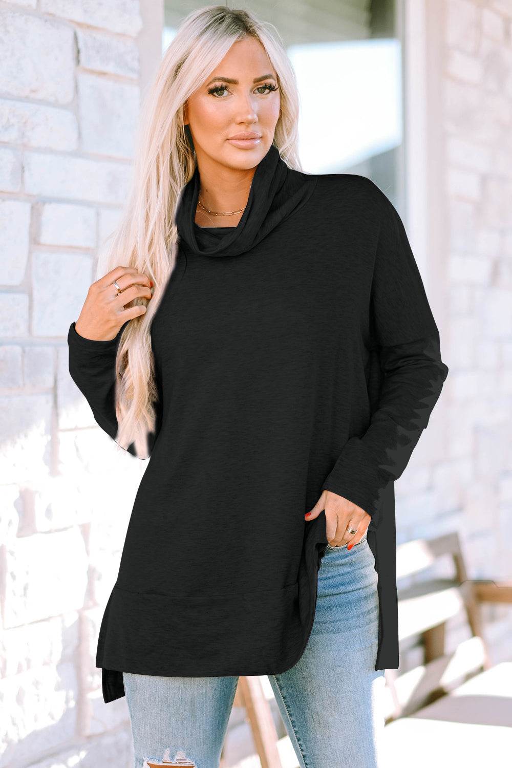 Cowl Neck Long Sleeve Slit Blouse for a perfect OOTD – dress to impress outfits from Amexza