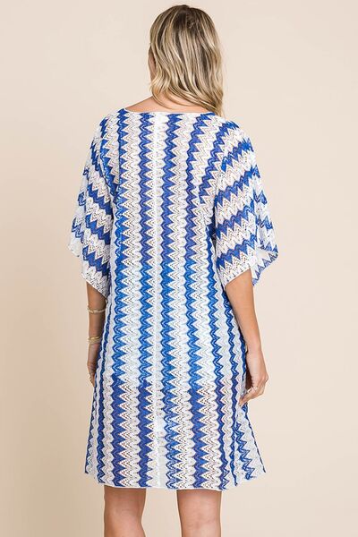 Cotton Bleu by Nu Lab Tied Striped Plunge Half Sleeve Cover-Up for a perfect OOTD – dress to impress outfits from Amexza