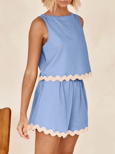 Contrast Trim Sleeveless Top and Shorts Set for a perfect OOTD – dress to impress outfits from Amexza