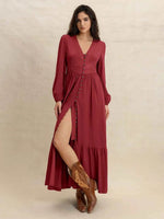V-Neck Balloon Sleeve Ruffled Hem Maxi Dress for a perfect OOTD – dress to impress outfits from Amexza