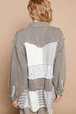POL Raw Hem Patchwork Dropped Shoulder Jacket - Amexza