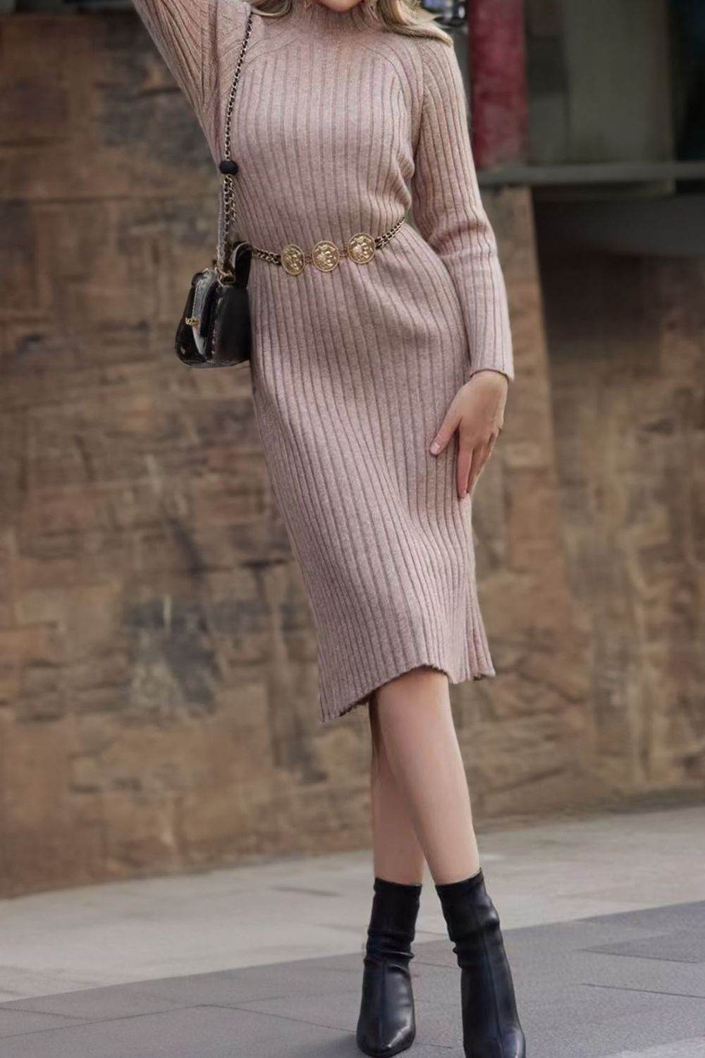 Ribbed Mock Neck Sweater Dress for a perfect OOTD – dress to impress outfits from Amexza