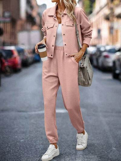 Plaid Texture Snap Down Top and Pants Set for a perfect OOTD – dress to impress outfits from Amexza