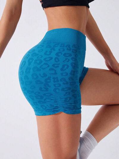 Ruched Leopard High Waist Active Shorts for a perfect OOTD – dress to impress outfits from Amexza