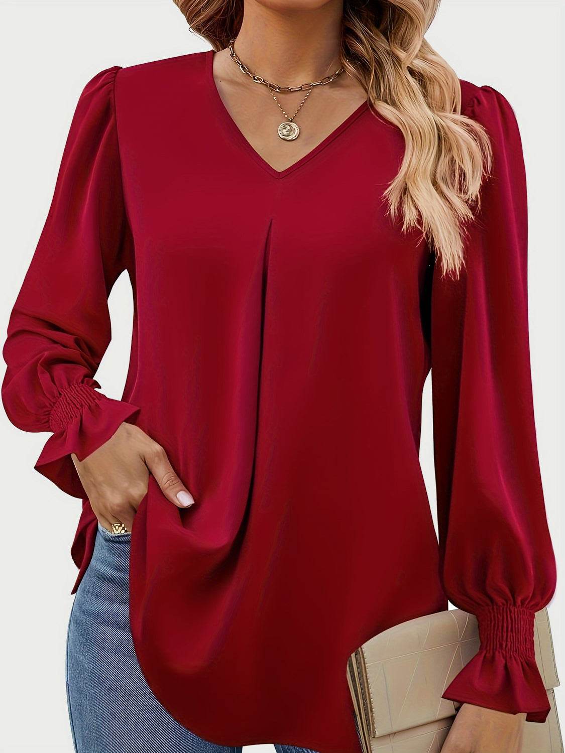 V-Neck Flounce Sleeve Top for a perfect OOTD – dress to impress outfits from Amexza