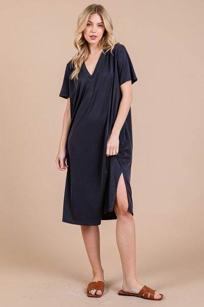 Ces Femme Side Slit Short Sleeve Midi Dress with Pockets for a perfect OOTD – dress to impress outfits from Amexza