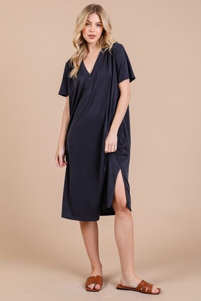 Ces Femme Side Slit Short Sleeve Midi Dress with Pockets for a perfect OOTD – dress to impress outfits from Amexza