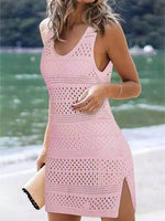 Openwork Scoop Neck Cover Up Dusty Pink for a perfect OOTD – dress to impress outfits from Amexza