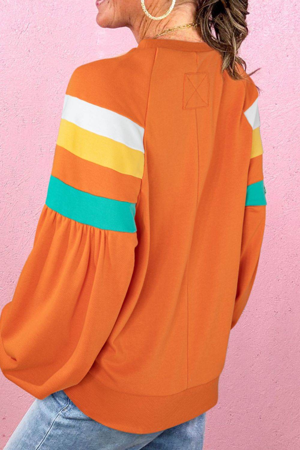 Color Block Round Neck Long Sleeve Sweatshirt for a perfect OOTD – dress to impress outfits from Amexza