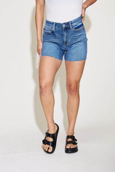 Judy Blue Full Size High Waist Slim Denim Shorts - Amexza