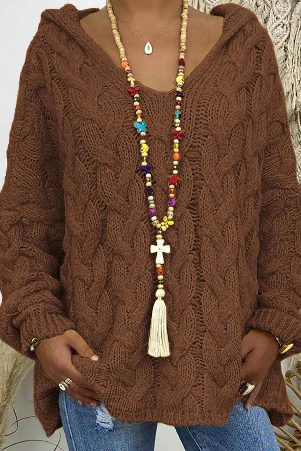 Cable-Knit Hooded Sweater for a perfect OOTD – dress to impress outfits from Amexza