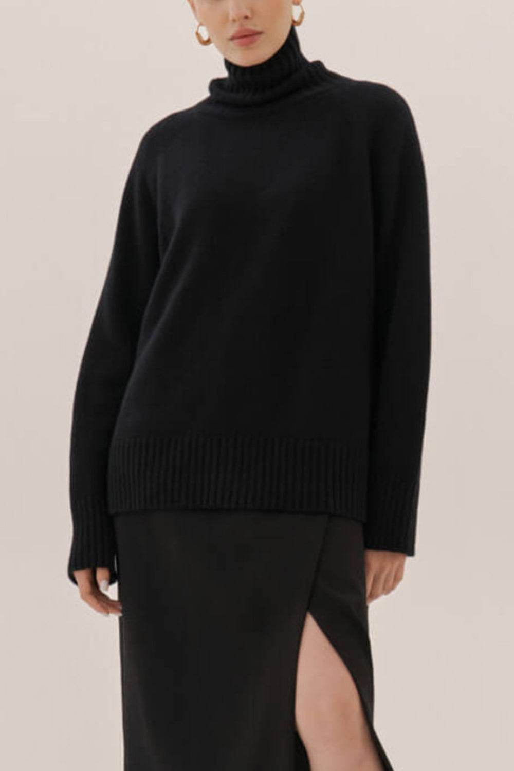 Turtle Neck Raglan Sleeve Sweater - Amexza