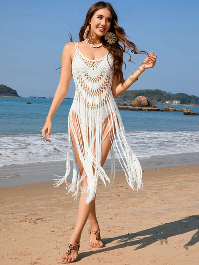 Fringe Openwork Spaghetti Strap Cover-Up for a perfect OOTD – dress to impress outfits from Amexza