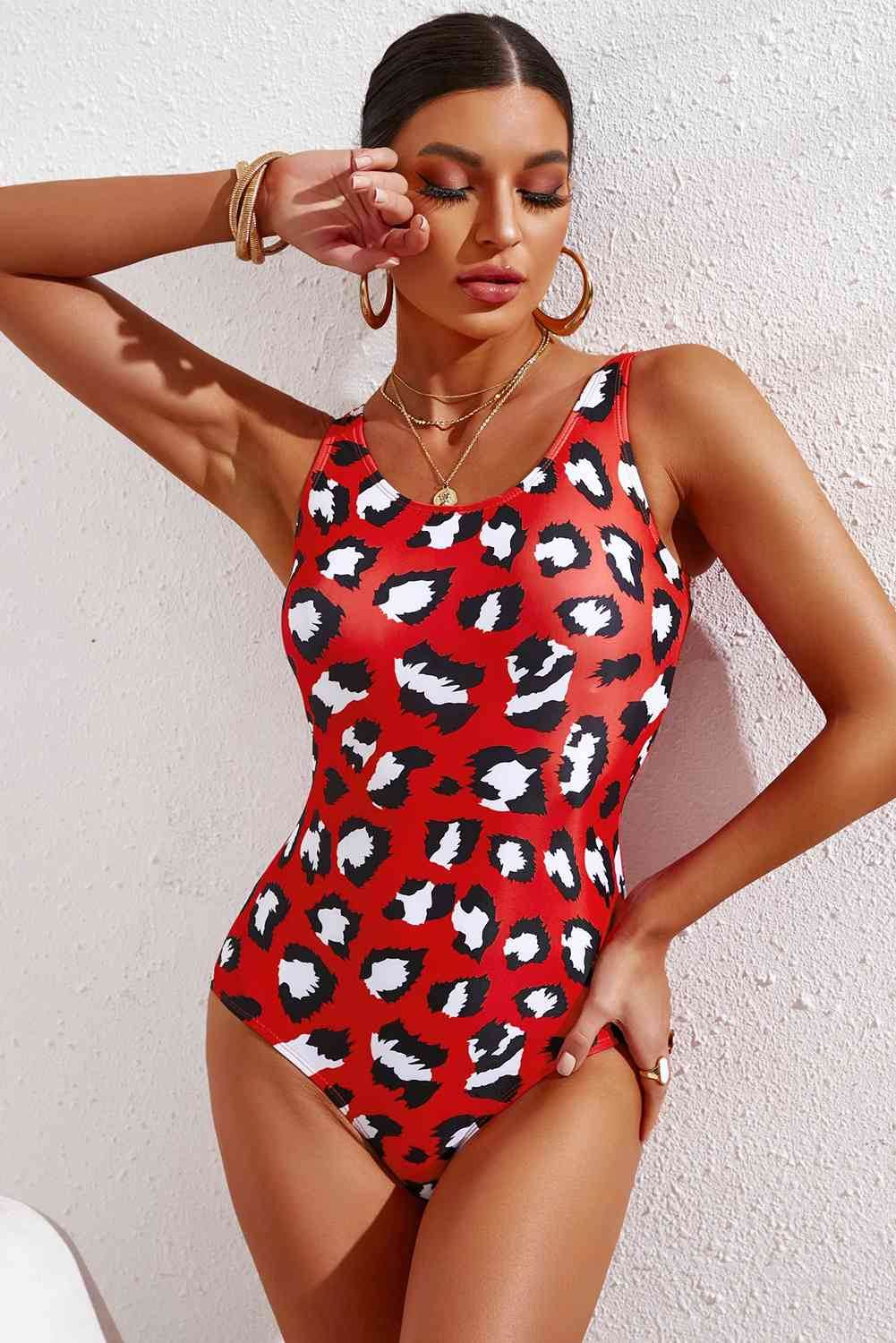 Full Size Tie-Dye Crisscross Back One-Piece Swimsuit Red for a perfect OOTD – dress to impress outfits from Amexza