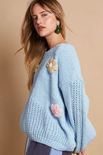 POL Crochet Flower Round Neck Dropped Shoulder Sweater for a perfect OOTD – dress to impress outfits from Amexza