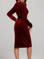 Round Neck Tie Waist Long Sleeve Velvet Dress for a perfect OOTD – dress to impress outfits from Amexza