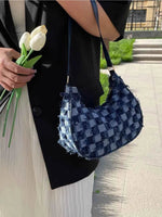 Checkered Raw Hem Shoulder Bag Dark Navy One Size for a perfect OOTD – dress to impress outfits from Amexza