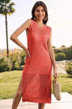 Slit Round Neck Sleeveless Sweater Dress for a perfect OOTD – dress to impress outfits from Amexza