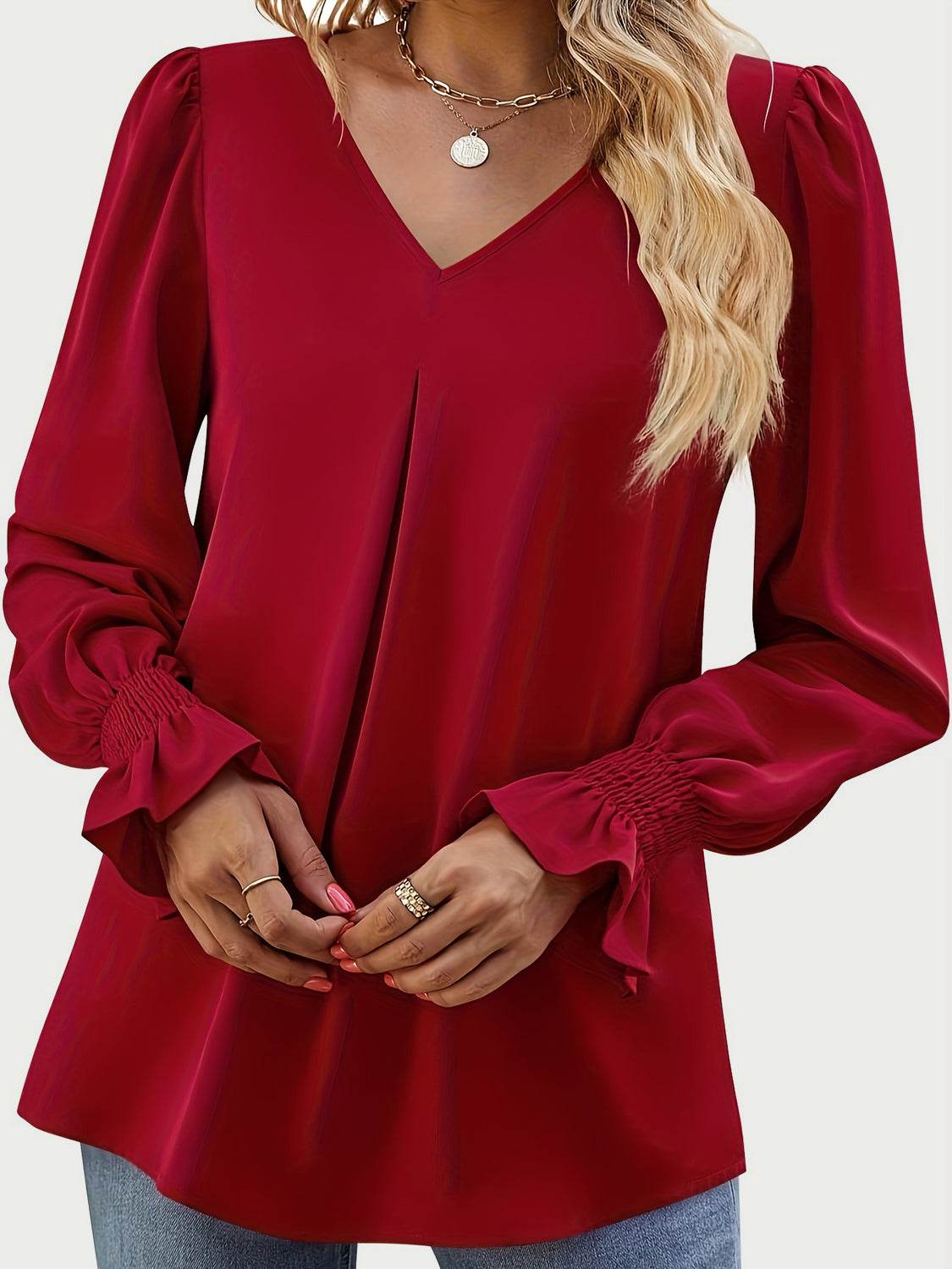 V-Neck Flounce Sleeve Top for a perfect OOTD – dress to impress outfits from Amexza