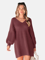Perfee V-Neck Long Sleeve Sweater Dress for a perfect OOTD – dress to impress outfits from Amexza