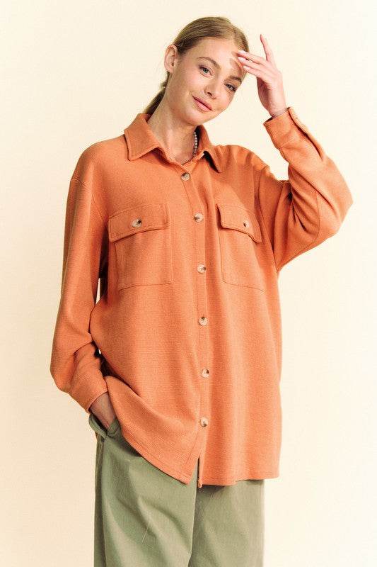 Davi & Dani Waffle-Knit Button Down Shirt - Amexza