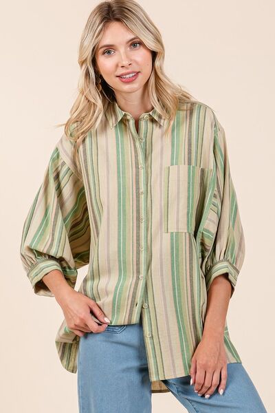 Mittoshop Striped Bubble Sleeve Button Down Shirt for a perfect OOTD – dress to impress outfits from Amexza