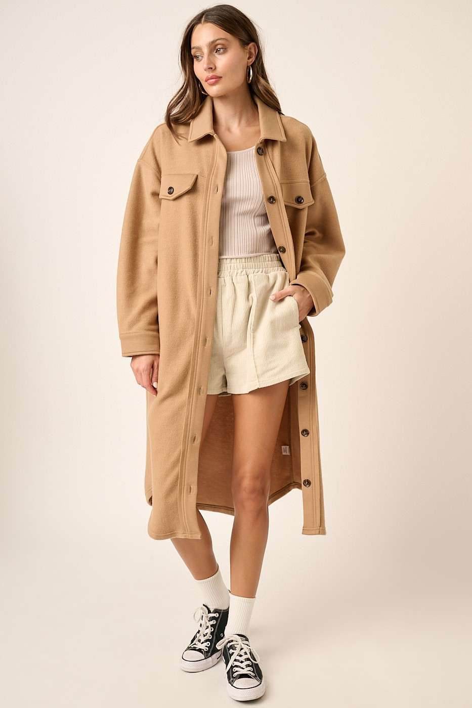 Mittoshop Button Up Drop Shoulder French Terry Longline Jacket for a perfect OOTD – dress to impress outfits from Amexza