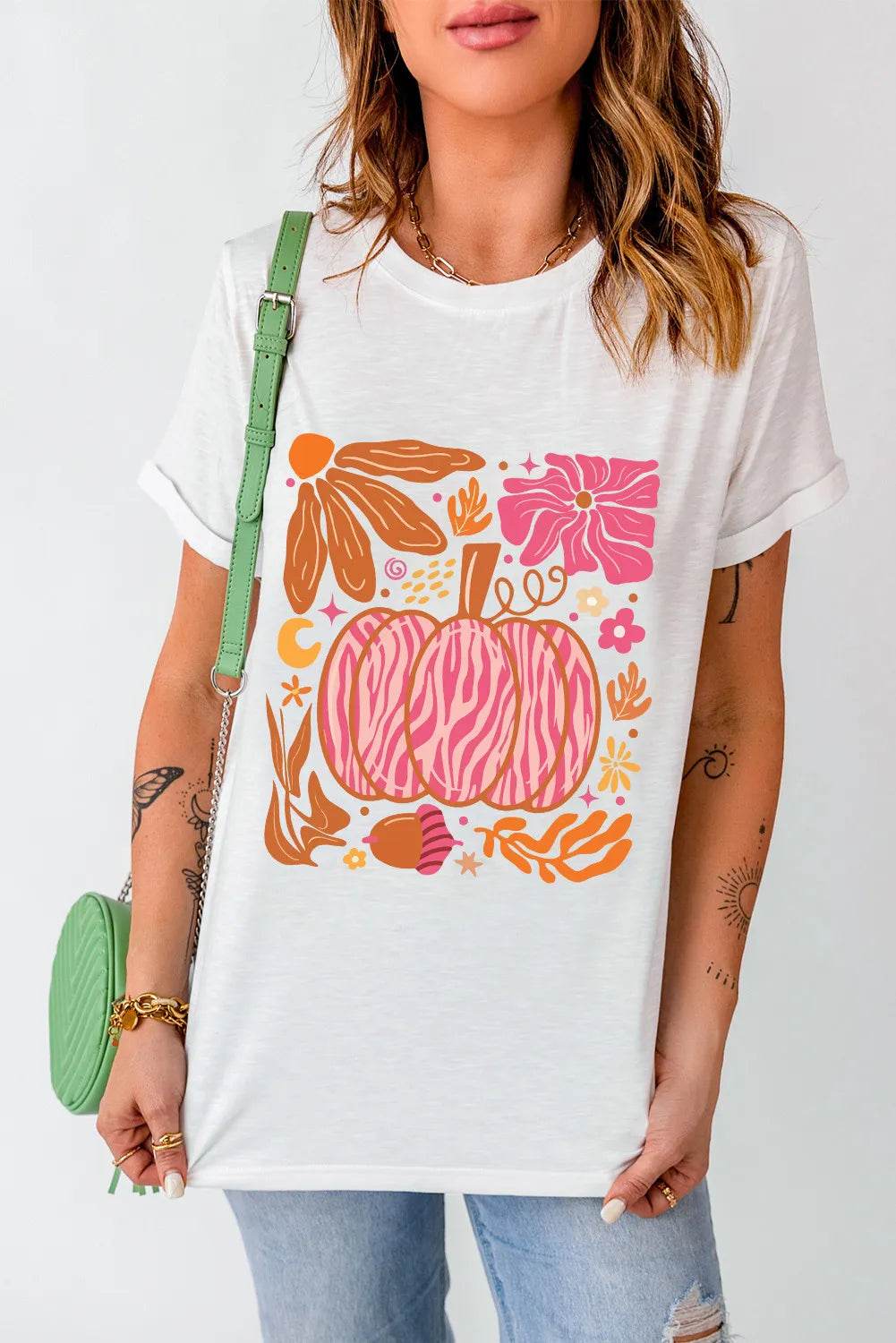 Graphic Round Neck Short Sleeve T-Shirt for a perfect OOTD – dress to impress outfits from Amexza