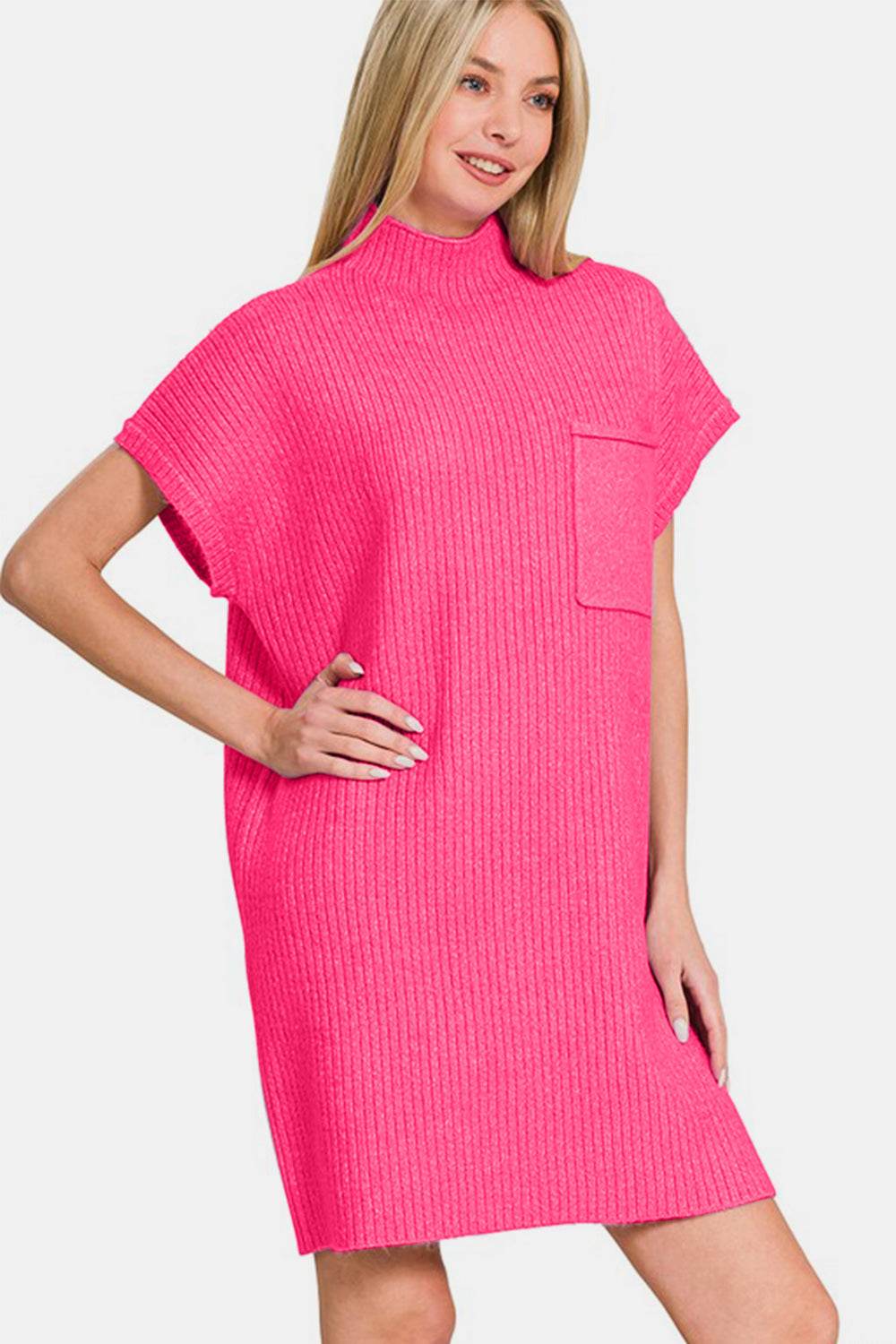 Zenana Short Sleeve Sweater Mini Dress - Amexza