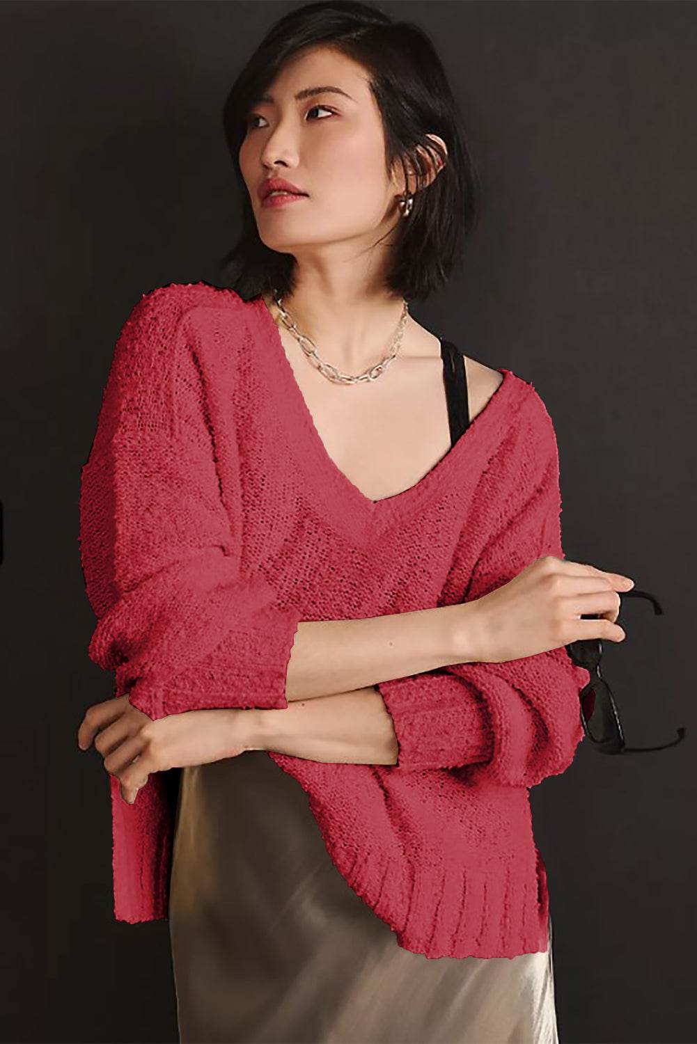 V-Neck Dropped Shoulder Sweater for a perfect OOTD – dress to impress outfits from Amexza