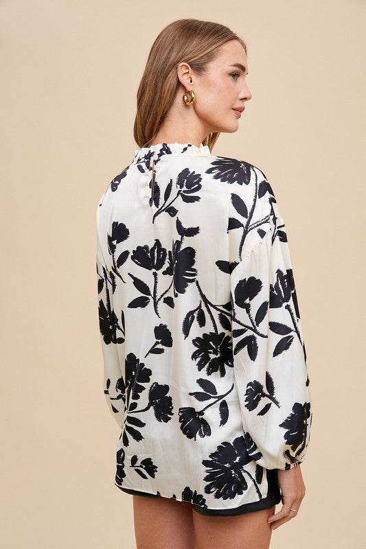 Annie Wear Frill Printed Balloon Sleeve Blouse for a perfect OOTD – dress to impress outfits from Amexza