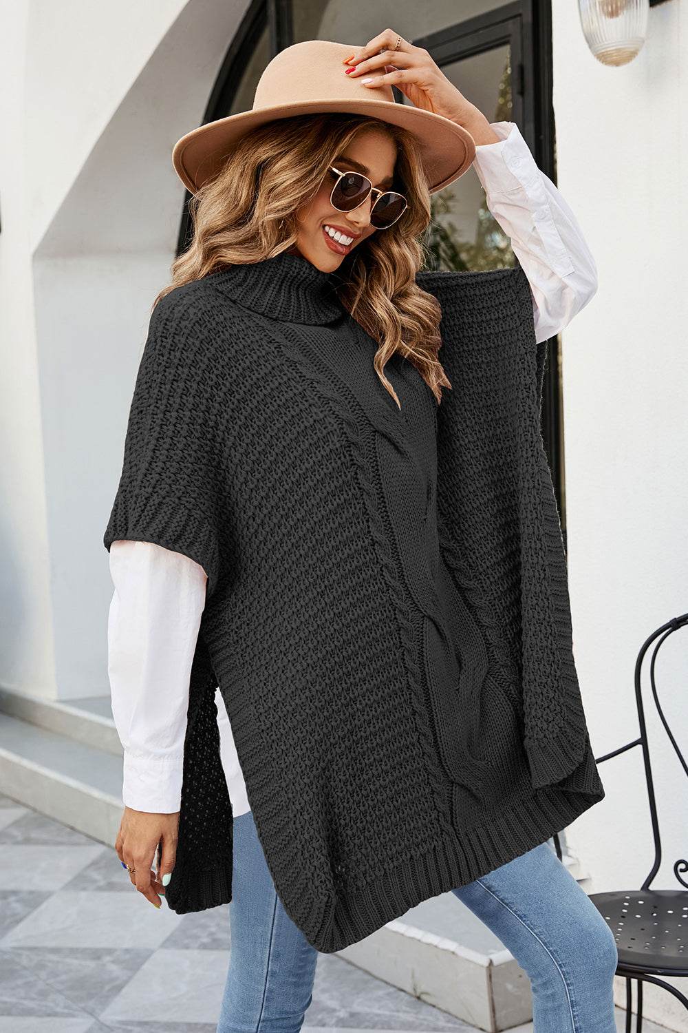 Cable-Knit Turtleneck Slit Sweater for a perfect OOTD – dress to impress outfits from Amexza