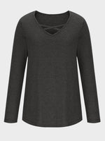 Crisscross V-Neck Long Sleeve T-Shirt - Amexza