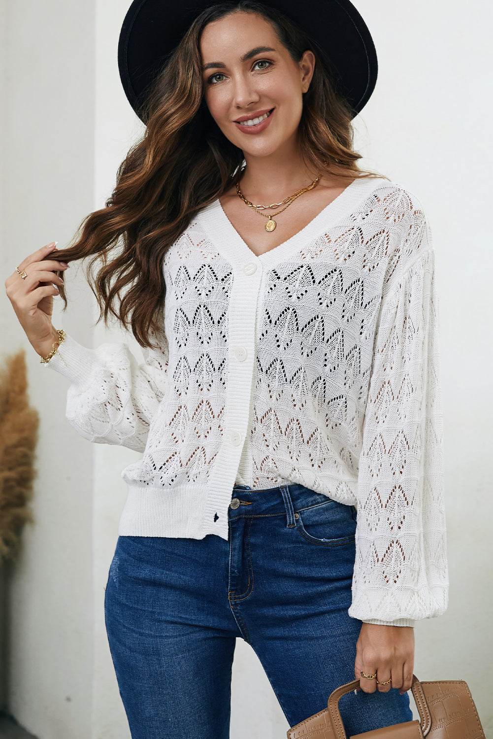 Openwork V-Neck Cardigan for a perfect OOTD – dress to impress outfits from Amexza