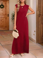 Full Size Slit Round Neck Sleeveless Maxi Tank Dress Plus Size Burgundy for a perfect OOTD – dress to impress outfits from Amexza