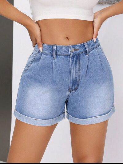 Rolled Hem Mid-Rise Waist Denim Shorts for a perfect OOTD – dress to impress outfits from Amexza