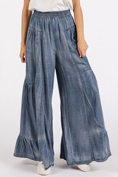 Mittoshop Washed Chambray Tier Detail Wide Leg Pants Medium for a perfect OOTD – dress to impress outfits from Amexza