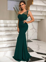 Rhinestone One-Shoulder Formal Dress Green for a perfect OOTD – dress to impress outfits from Amexza