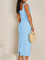 Slit Square Neck Sleeveless Midi Dress