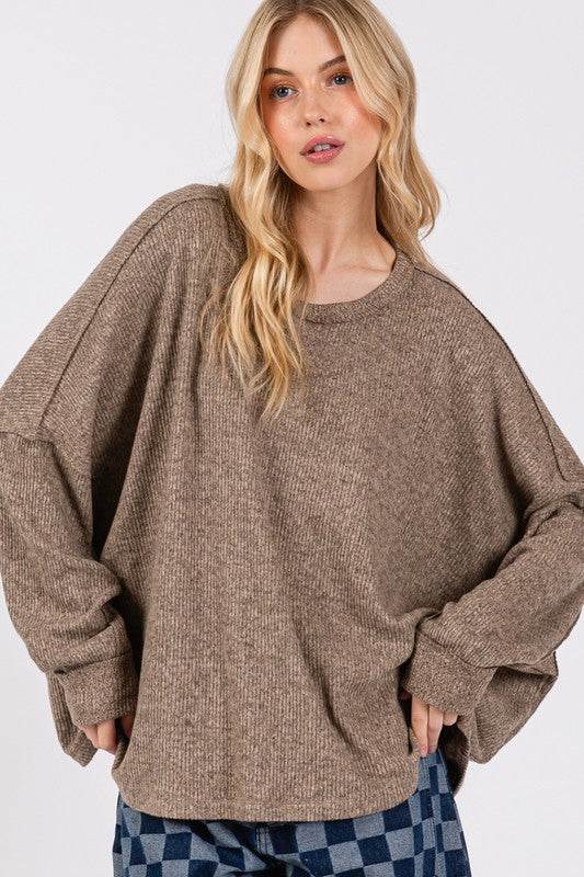 SAGE + FIG Round Neck Batwing Sleeve Oversize Top for a perfect OOTD – dress to impress outfits from Amexza