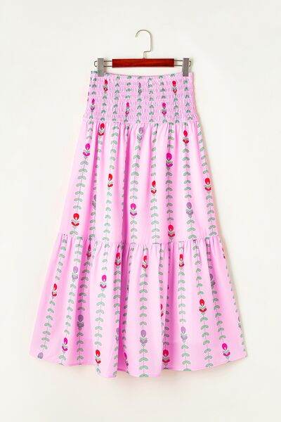 Smocked Printed High Waist Skirt Blush Pink for a perfect OOTD – dress to impress outfits from Amexza