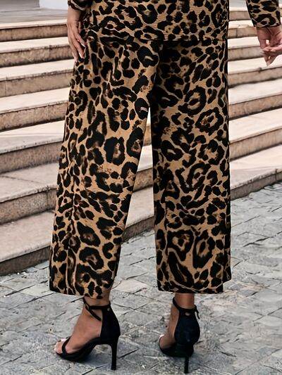 Leopard Wide Leg Elastic Waist Pants for a perfect OOTD – dress to impress outfits from Amexza