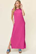 Double Take Full Size Texture Mock Neck Sleeveless Maxi Dress - Amexza