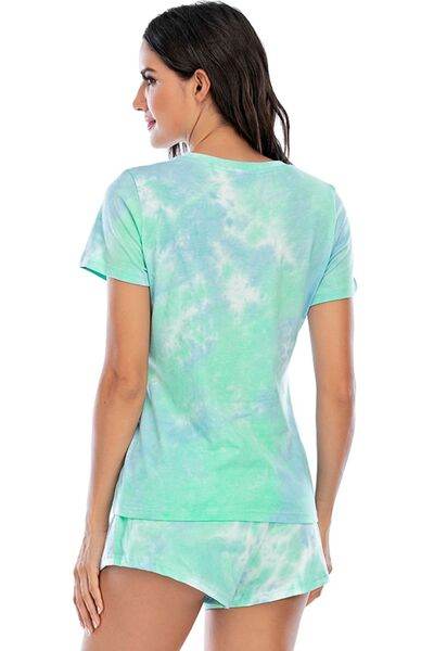 Tie-Dye Round Neck Short Sleeve Top and Shorts Lounge Set for a perfect OOTD – dress to impress outfits from Amexza